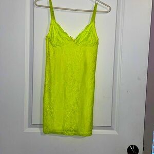 Neon yellow lace slip dress